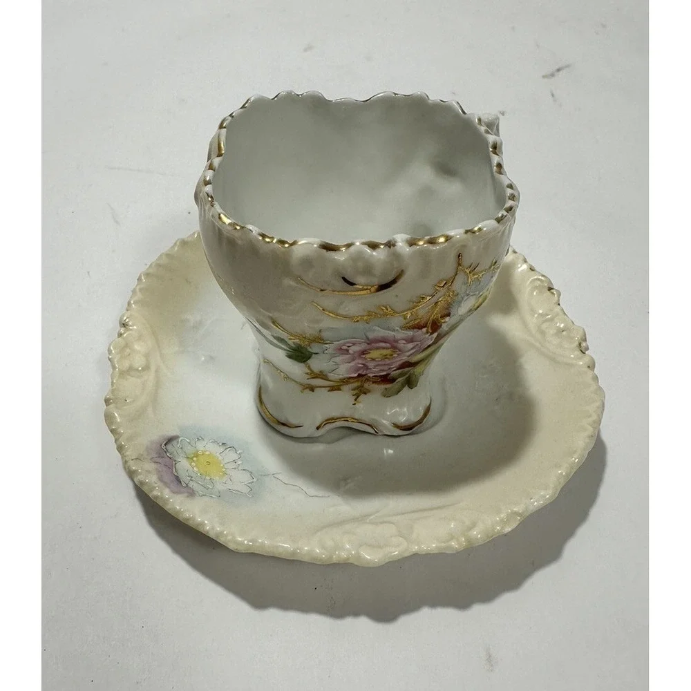 Vintage‎ Victorian Miniature Porcelain Square Floral Tea Cup & Saucer